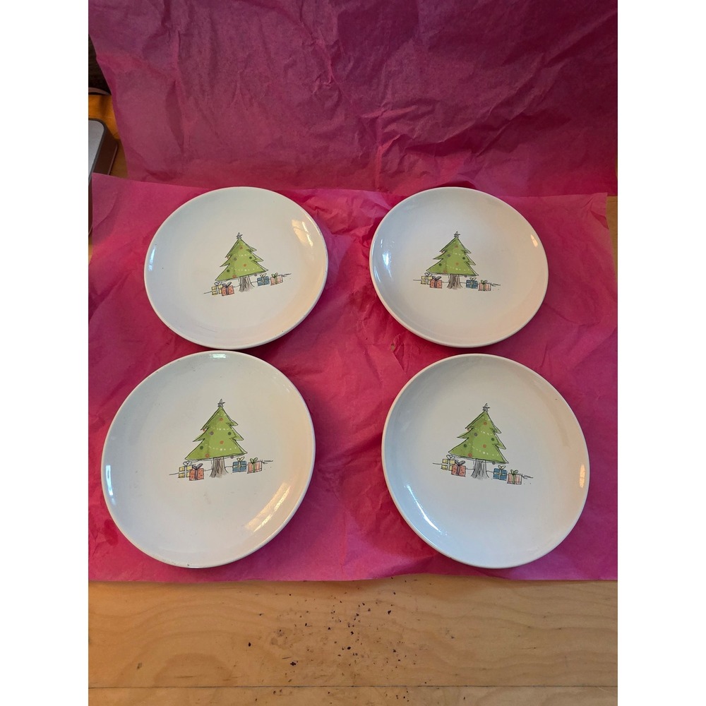 Rae Dunn Christmas Tree Appetizer Plates Set of 4 Magenta Artisan Collection